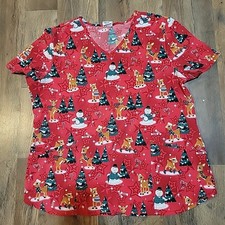 Rudolph the Red Nose Reindeer Womens Scrub Top Size XL Christmas Holiday Red