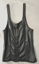 American Eagle XXL Black Vegan Leather 90s Grunge Gothic Biker Pinafore Dress