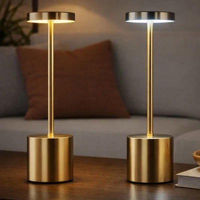 Tischlampe Nachttischleuchte Tischleuchte Touchdimmer Akkulampe gold LED CCT 2x - Bild 1 von 4