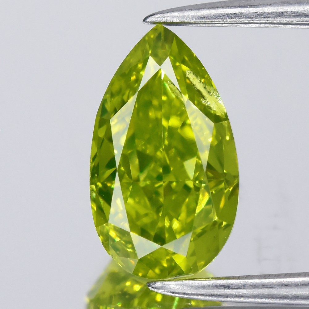 💎 1.02ct Pear Natural Treated Fancy Intense Yellow Green Diamond SI1 Africa