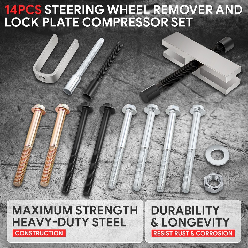 14Pcs Steering Wheel Lock Plate Puller Compressor Remover Installer ...