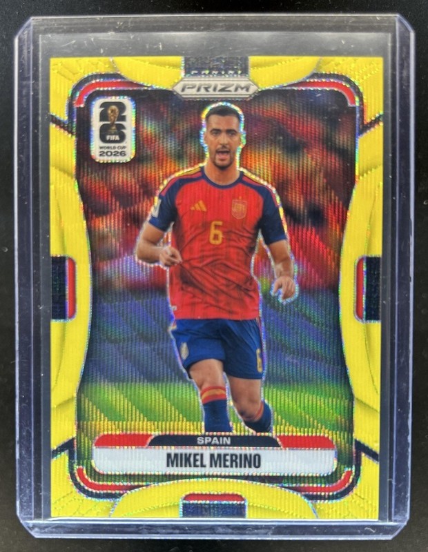 2026 Panini Prizm World Cup Mikel Merino Fluorescent Yellow Wave #/180 Spain