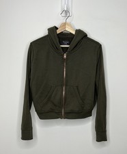 Abercrombie Fitch Hoodie Full Zip Sweater Womens Medium Green Crop Sweatshirt