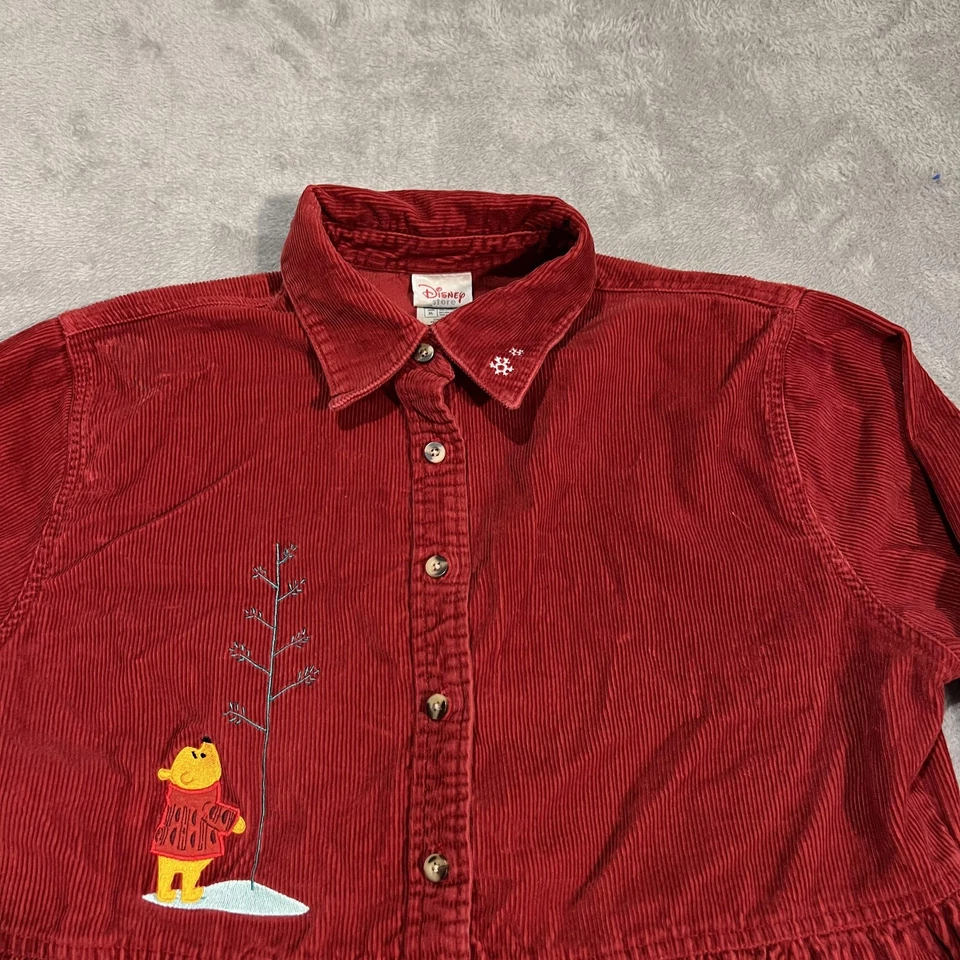 Disney Store Dress Womens XL Red Corduroy Button Front Winnie the Pooh Piglet - Image 3 of 4