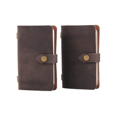 Fasjosma Leather Small Travel Journal Notebook, Vintage 2.95x4.53, coffee 