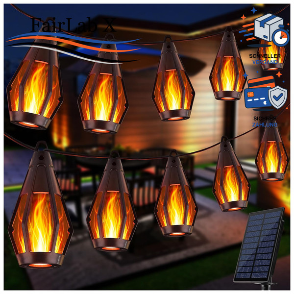 Solar Lichterkette 12,6M Warmweiß 15 GlüHbirnen FüR AußEnbeleuchtung Garten-image