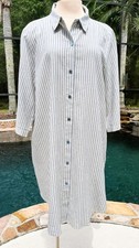 EILEEN FISHER NWT Size XL Chambray Blue Stripe Organic Ramie Cotton Shirt Dress
