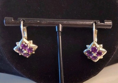 .925 Sterlingsilber echte Rundschliff Amethyst Cluster Riegel Ohrringe Februar BD