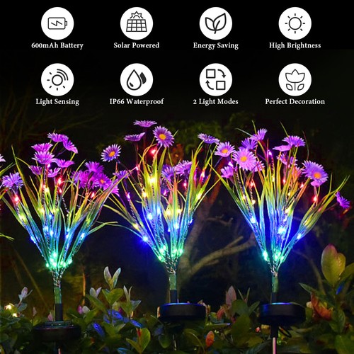 1/2/3/4 LED Solar Daisy Flower Light Outdoor Garden Pathway Landscape Stake Lamp - Bild 37 von 48