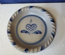rowe pottery works 1993 salt glazed cobalt blue heart design pie dish pie plate