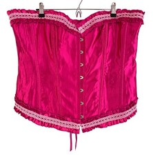 Plus Size Satin Pink Coquette Lace Waist Training Corset Bustier w/ Boning 6X