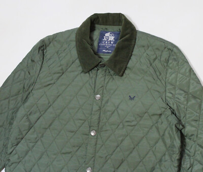 Men's J. Crew Country Quilted Jacket Corduroy Collar Olive