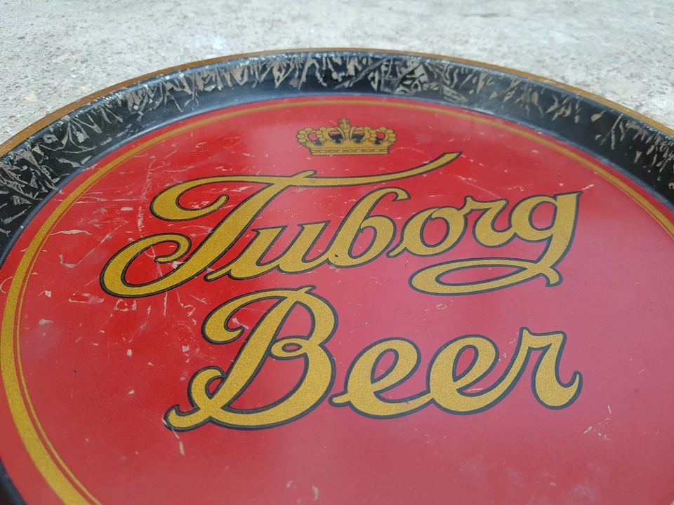 1930s Vintage Scarce Early Tuborg Beer Round Litho Tin Tray Denmark T1066 - Image 4 of 4