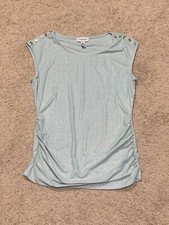 Calvin Klein Womens Shirt Si Small Green Sparkle Button Shoulder Classic Dressy