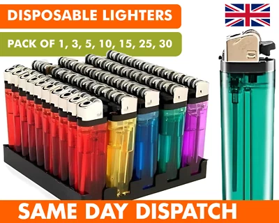 50X DISPOSABLE LIGHTERS CHILD SAFETY ADJUSTABLE FLAME ASSORTED COLOURS UK Seller - Image 1 of 4
