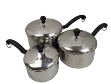 Farberware Aluminum Clad Stainless Steel Cookware 6 Pieces 1, 2, 3 qt Pots & Lid