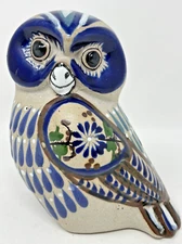 Vintage Tonala Owl Mexican Folk Art Pottery Hand Painted Bird Figurine Sculpture