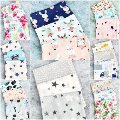 LOLALAND 3 pack Reusable Baby Square Nappies Boy Girl Printed muslin cotton stars pattern