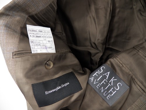 ERMENEGIILDO ZEGNA MENS 42 S BLAZER SUIT SPORTCOAT BEIGE BLUE CHECK WOOL ITALY - Picture 7 of 8