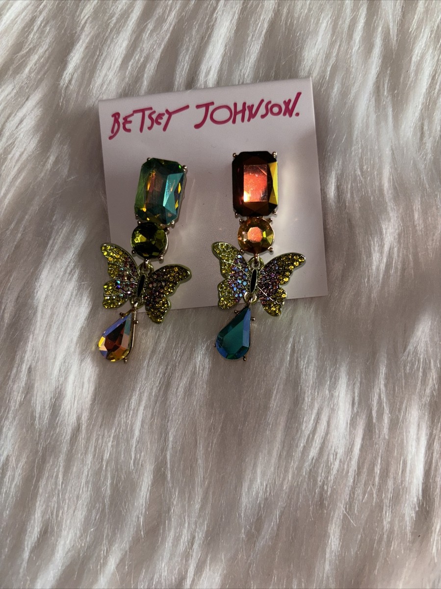 Betsey Johnson Green Butterfly Mismatched Earrings