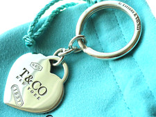 Tiffany Co. Sterling Silver 1837 Heart Tag Keychain Key Ring in Pouch Box