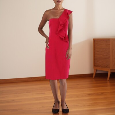 Laundry by Shelli Segal Womens Knit One Shoulder Cocktail Dress Pink size 8 NWT