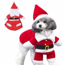 Christmas Santa Claus Costume Dog Cat Suit with Cap Warm Coat Animal Pet Clothes