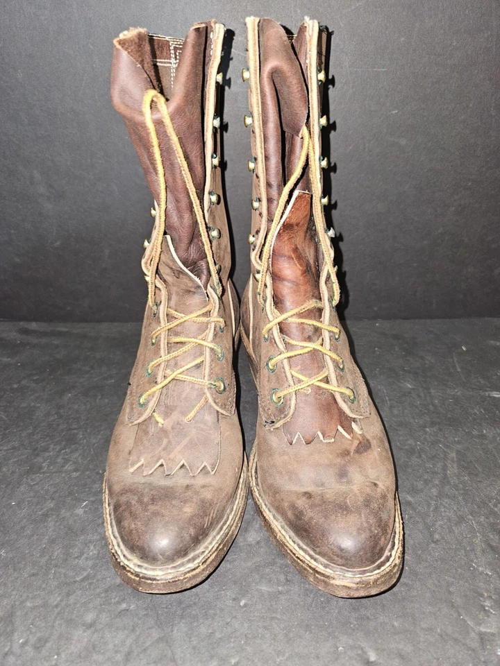 Botas de trabajo vintage blancas estilo leñador empacador cuero con cordones para hombre talla 4 1/2 D Foto 3 de 4