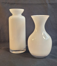 Set of 2 White Glass Bud Vases