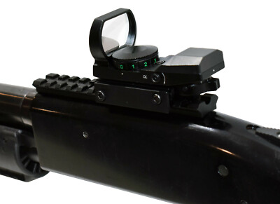 Trinity reflex green red dot sight with rail base for mossberg 500 12 gauge.