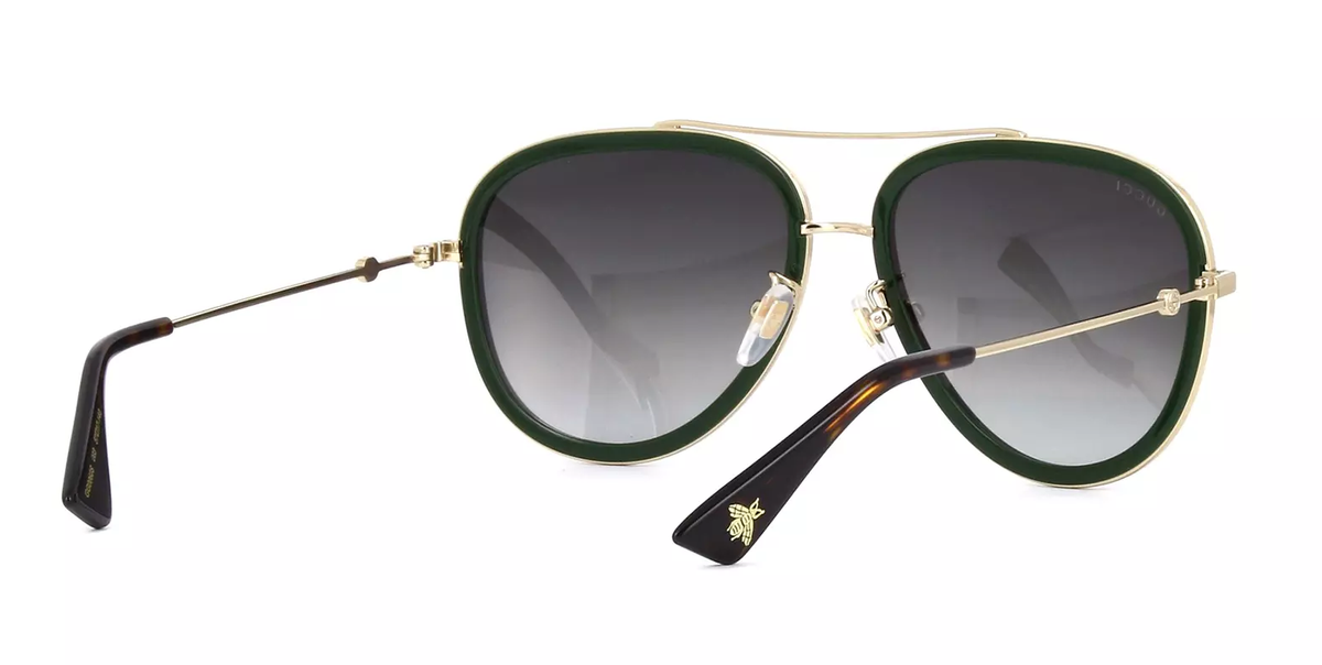 Gucci GG0062S 003 Aviator Sunglasses in Green/Red with Grey