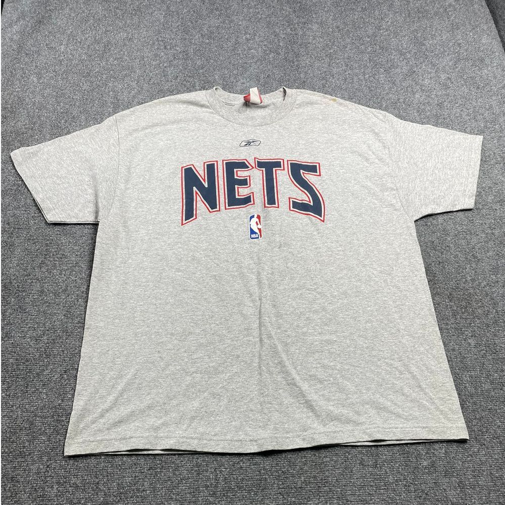 Reebok Mens Gray NBA Nets Football Jersey T-Shirt Size XL