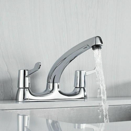 CONTRACT KITCHEN SINK TWIN LEVER DECK MOUNTED MIXER TAP IN CHROME TL3 ...