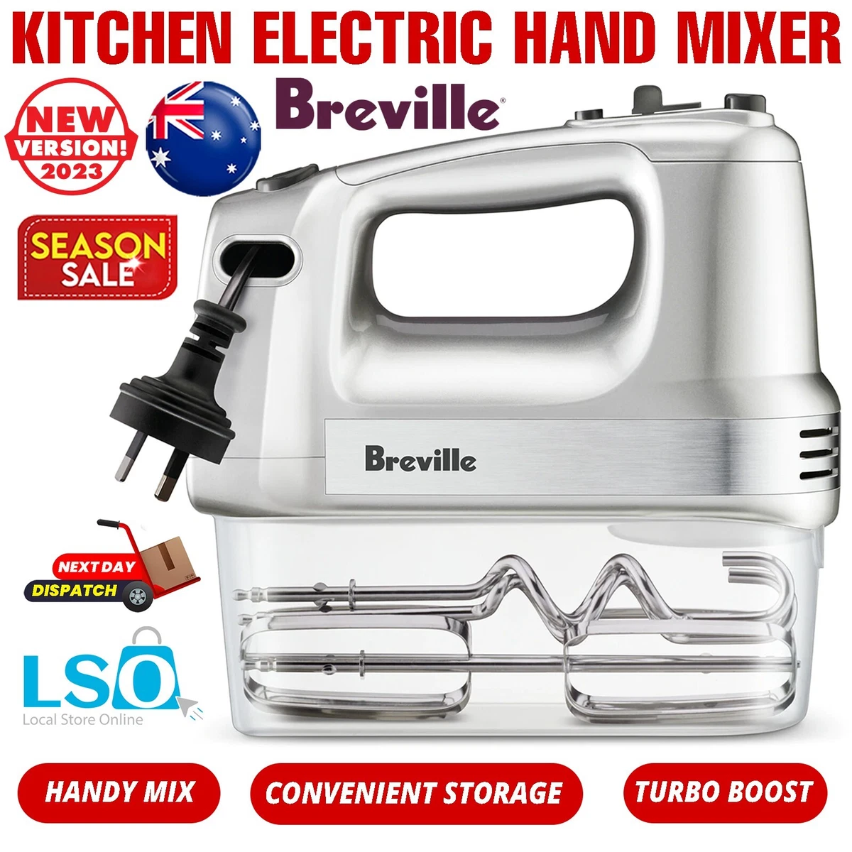 Breville Kitchen Electric Hand Mixer Egg Beater Dough Hook