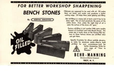 1947 BEHR MANNING BENCH STONES PRINT ADVERTISING, TROY, NY, HARDWARE AD, TOOL AD
