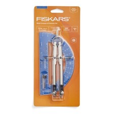 FISKARS METAL COMPASS 12" DIA AND PROTRACTOR 180 DEGREES SET AGES 8  NEW