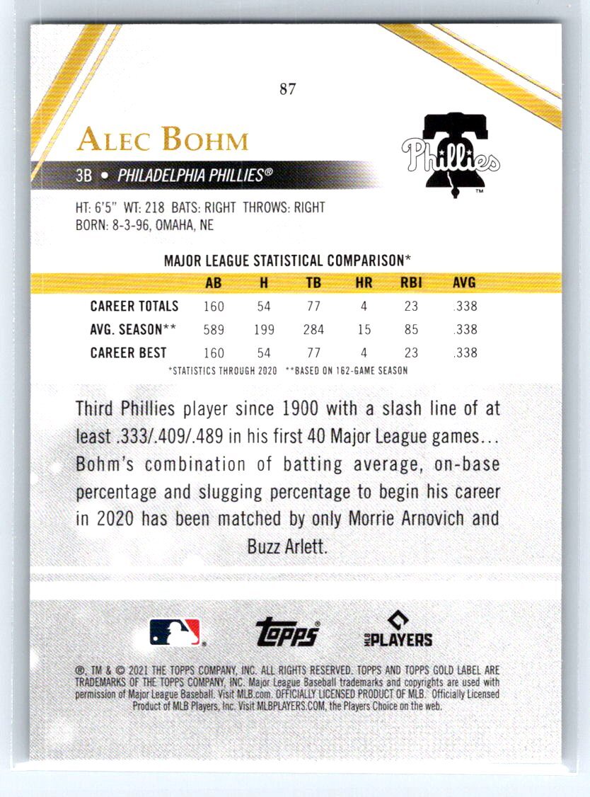 2021 Topps Gold Label #87 Alec Bohm | eBay