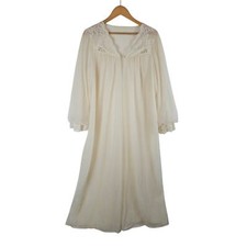 Shadowline vintage sheer nylon robe peginoir, ecru yellow, size L
