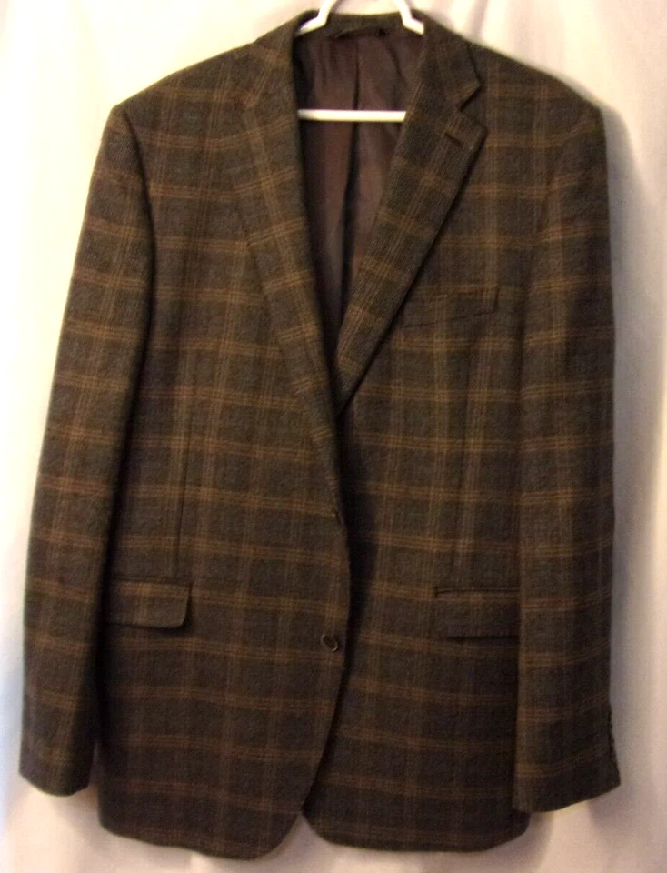 Blazer de lana a cuadros codo naranja etiqueta negra SAKS 5th Ave 46 L 2 botones para hombre en muy buena condición Foto 2 de 4