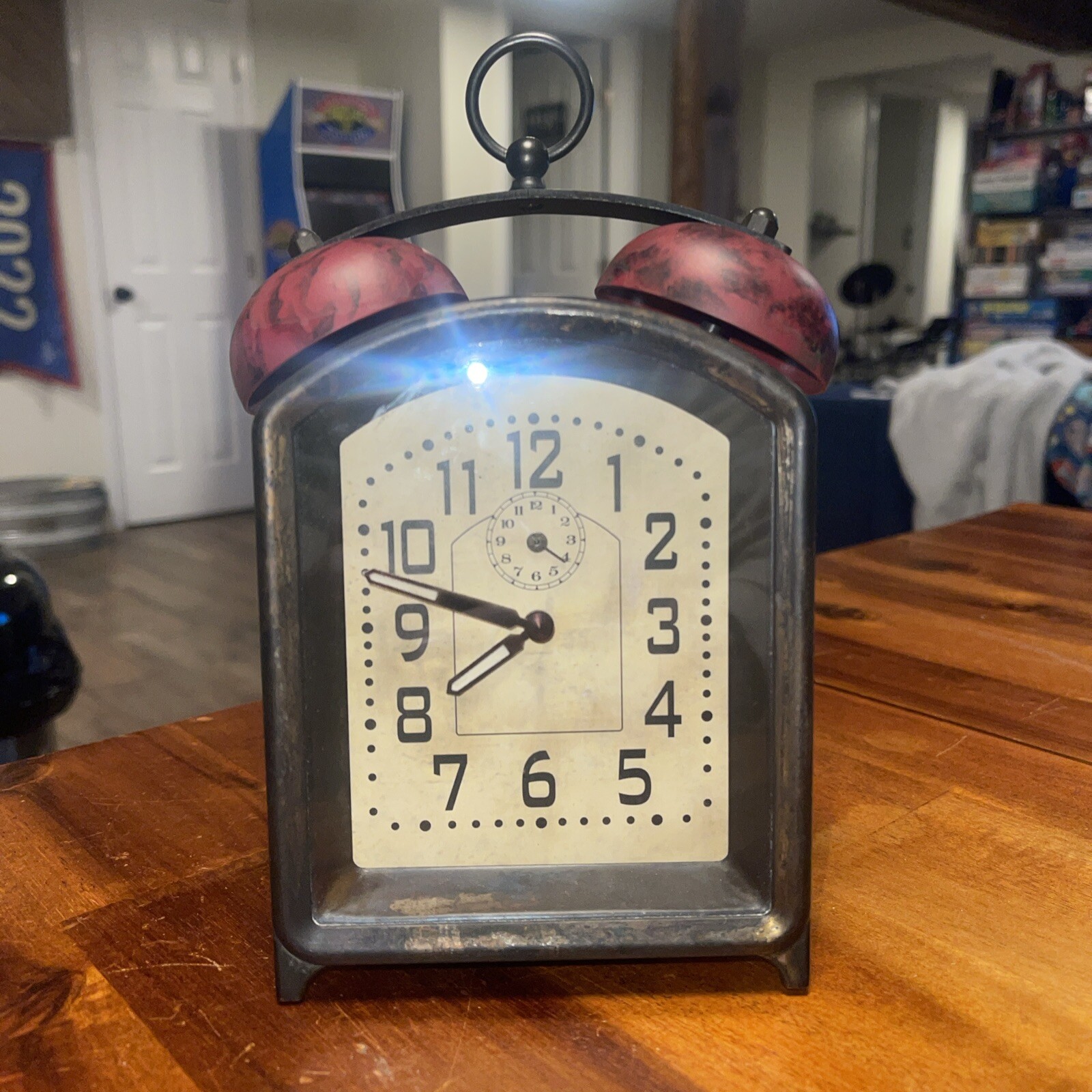 Pottery Barn Brushed Metal Table Desk Clock Art Deco Style - 7 Inches Tall Works