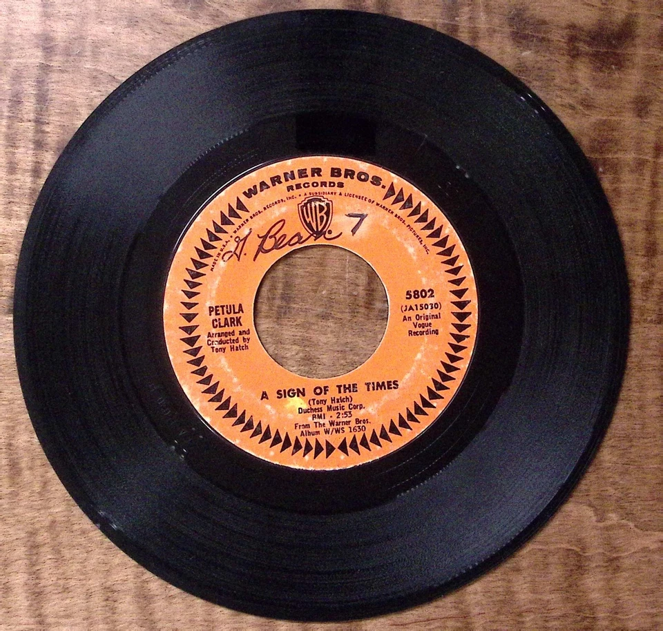 PETULA CLARK A SIGN OF THE TIMES/TIME FOR LOVE WARNER BROS REC VINYL 45 53-128 Foto 2 de 3