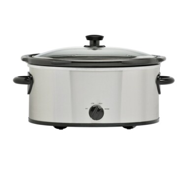 Mainstays 6 Quart Oval Slow Cooker, Stainless Steel Finish, Glass Lid, Model 