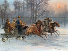 Art Landscape Winter Horses Mural Ceramic Backsplash Bath Tile 2050