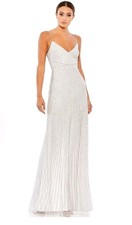 NWOT Long Strappy Sequin Beaded Gown In Pearl Bridal Size 8 10817