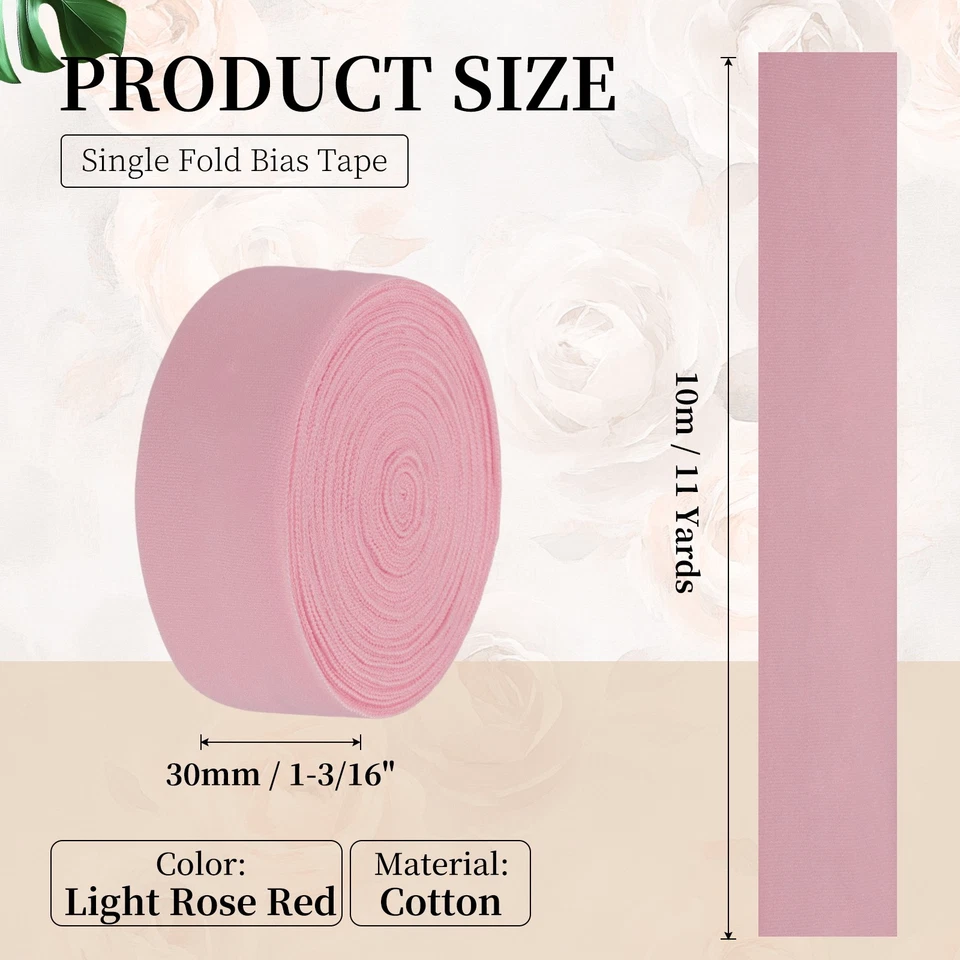 11 Yards 1-3/16"(30mm)Single Fold Bias Tape Cotton Binding, Light Rose Red - image 2 of 4