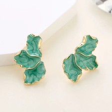 Gold Tone Enamel Flower Stud Earrings Women Geometric Blue Pink Classic Jewelry
