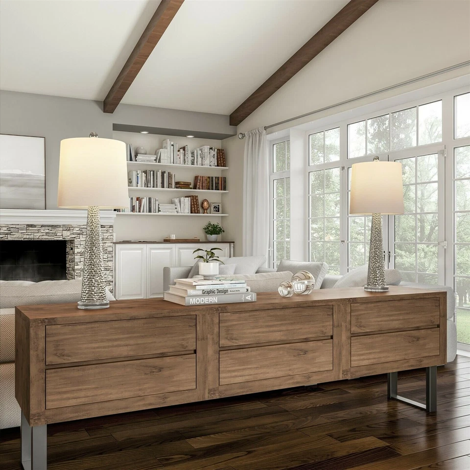 Juego de 2 lámparas de mesa de vidrio martillado a juego bombillas LED de 30 pulgadas de alto elegante Foto 4 de 4