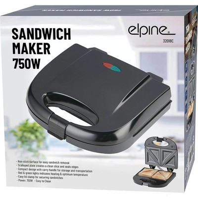 SCHWARZ SANDWICHMAKER 2 SCHEIBEN TOASTER 750W MASCHINE ANTIHAFT LEICHT ZU REINIGEN GRILL