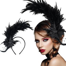Feathers Fascinator Headband 1920s Queen Headpiece Tea Party Flower Hat