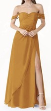 NEW Azazie Millie Gold A-Line Chiffon Convertible Maxi Dress Size 10